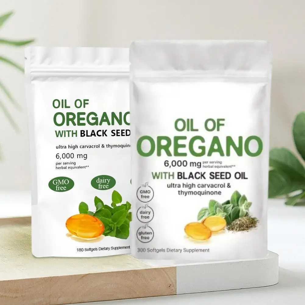 180/300 Kapseln Öl von Oregano 2 in 1 6000 mg Oreganoöl-Ergänzungskapseln mit schwarzem Samenöl – unterstützt die Gesundheit des Immunsystems