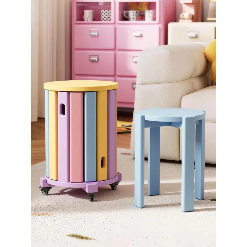 Household stackable dining table combination stool, spare round stool chair dopamine