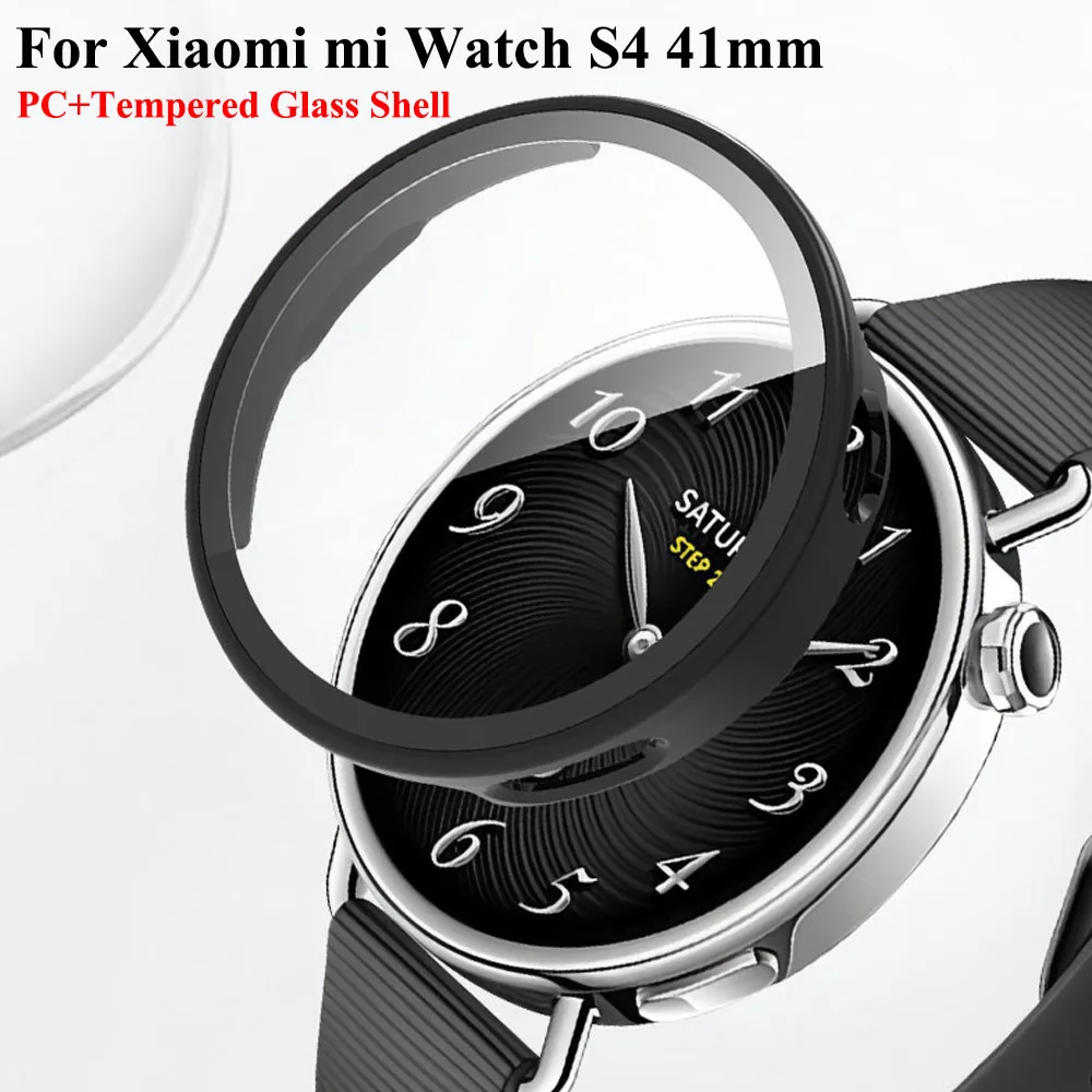 Gehärtetes Glas, schützende Haut, PC-Gehäuse für Xiaomi Watch S4 41 mm, Hartschale, MiWatch S4 41 mm, vollständiger Schutz