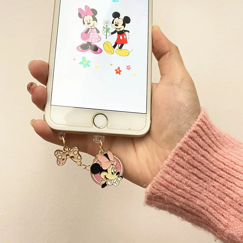 MINISO-Tapón antipolvo de Minnie Mickey para teléfono, protectores de puerto de carga para iPhone, Samsung, Xiaomi, tipo C, Android, Metal