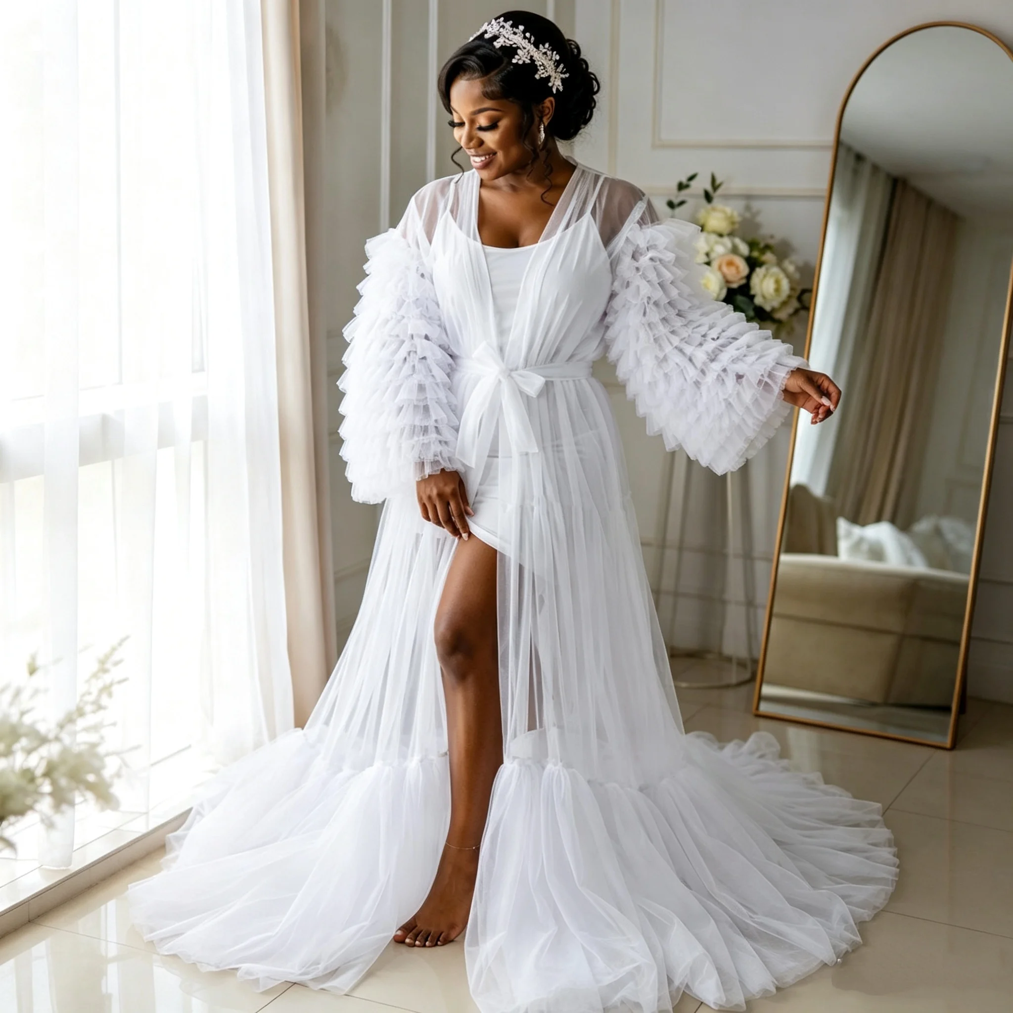 White Wedding Robe Maxi Bathrobe Lingerie Women Gowns Customized Pajamas Photo Shoot Birthday Bride Wed Fluffy Party Sleepwear