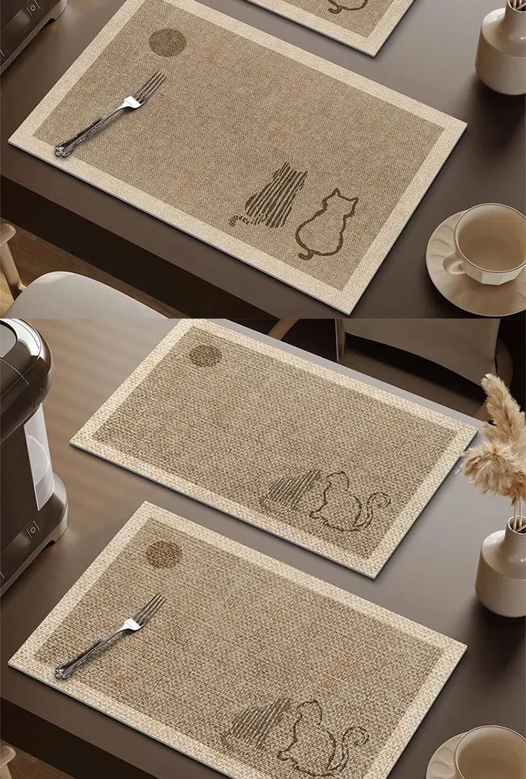 1pc simple and lightweight cat home linen placemats, suitable for daily kitchen table decoration and tea room decoration