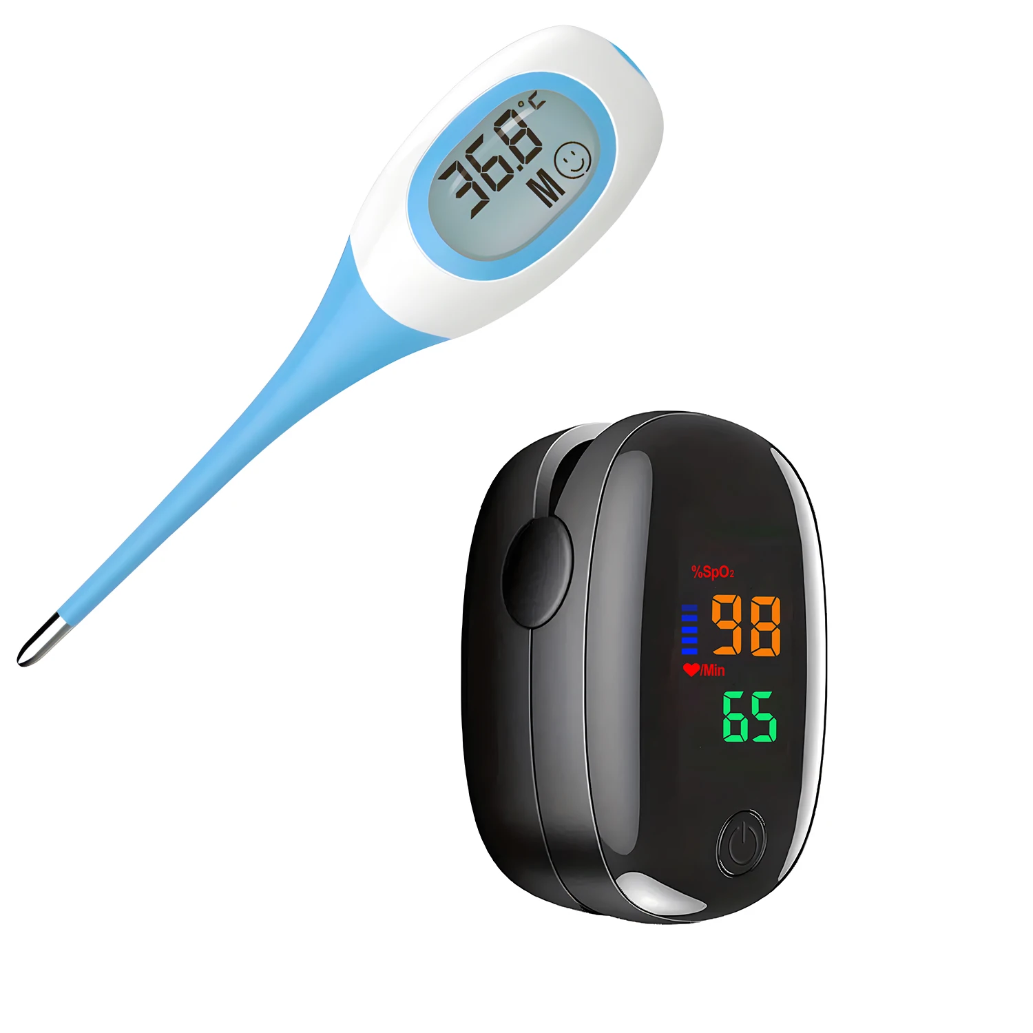 Medical Digital Fever Thermometer (Oral/Armpit/Rectal/Infrared Basal Body) + Finger Pulse Oximeter - Household for Baby & Adult