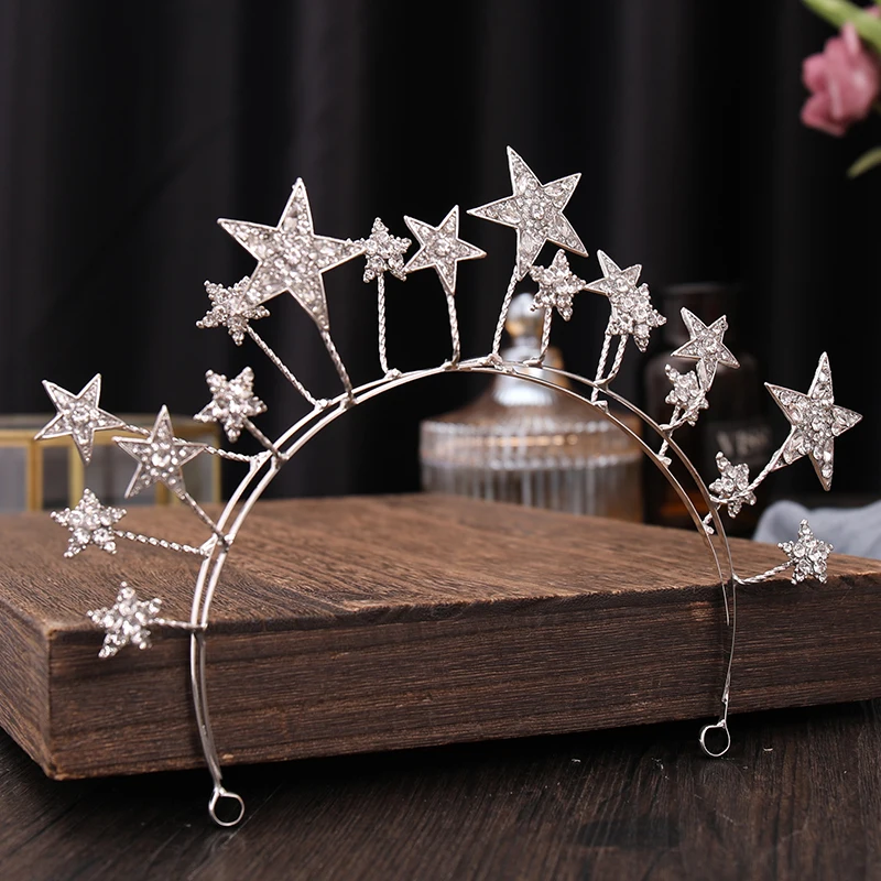 Cute Crystal Rhinestone Star Hairband Women Bridal Wedding Tiara Hair Accessories Crown Hairwear Silvery Hair Hoop Jewelry