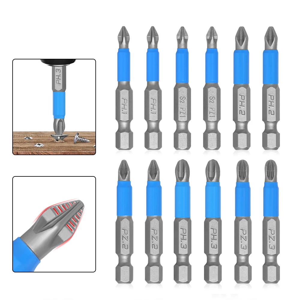 6Pcs Non-Slip Magnetic Screwdriver Bit Set  Hex Shank Phillips/Cross Head Screwdriver Drill Bit PH1/PH2/PH3/PZ1/PZ2/PZ3