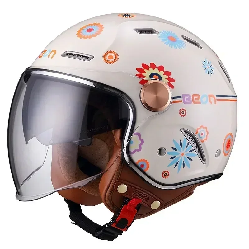 BEON B122 Retro Open Face Motorcycle Helmet Dual Lens Vintage Moto Casque Casco Capacete Helmets