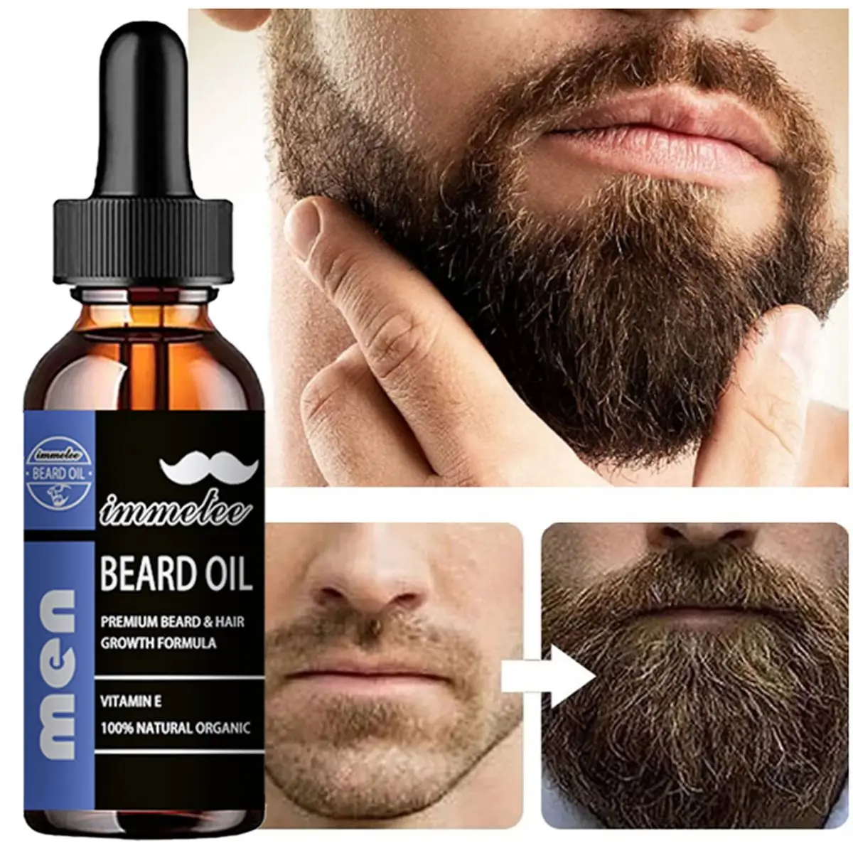 Natural Beard Growth Oil Organic Hair Tonic 100% Grower Product Effective Balm Beard Care Repair Treatment