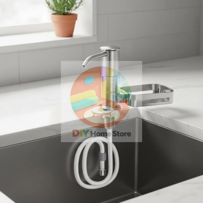 Modern Minimalist Kitchen Sink Dish Soap Dispenser Set 360° Rotatable Spout Sponge Tray for Home Decoration