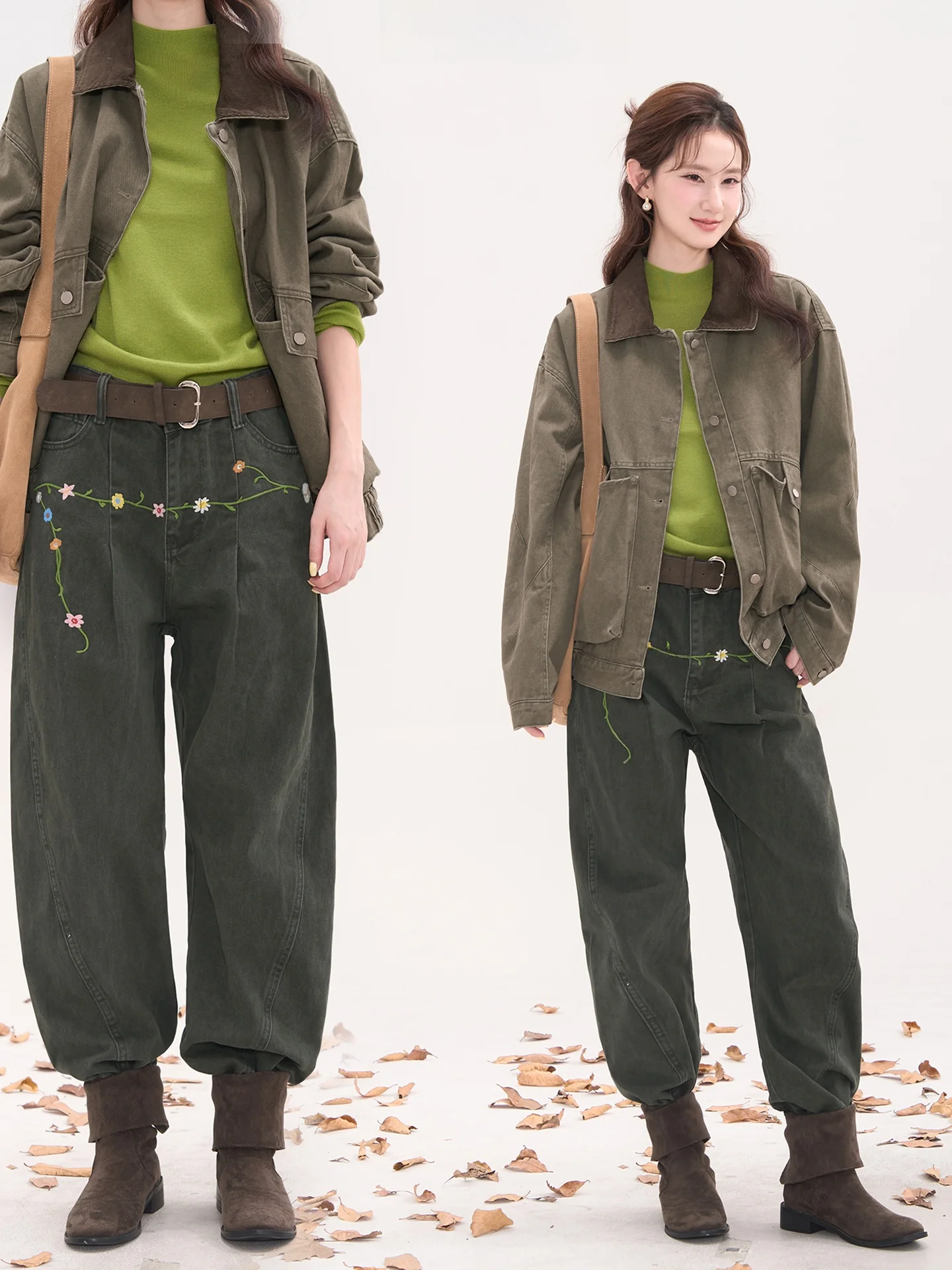 

Джинсы с широкими штанинами и цветочной вышивкой в стиле ретро, с низкой посадкой, из хлопкового денима, женские, осенние, модные, удобные, свободного кроя, для повседневной носки