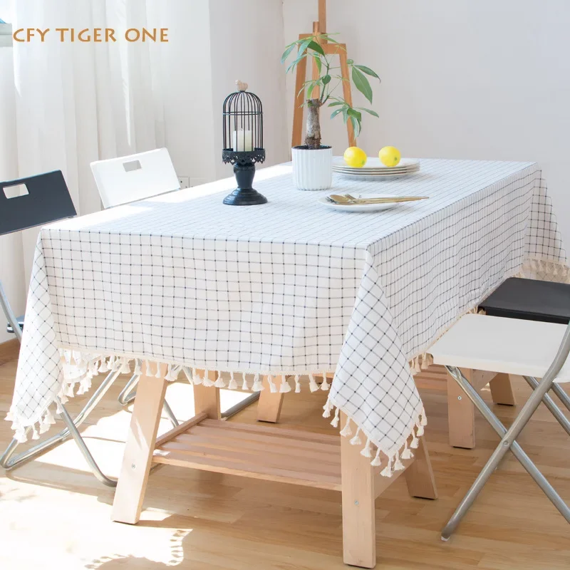 Japanese Style Checkered Tablecloth Antifouling Rectangular Tablecloth Washable and Oil Resistant Coffee Table Mat Table Cover