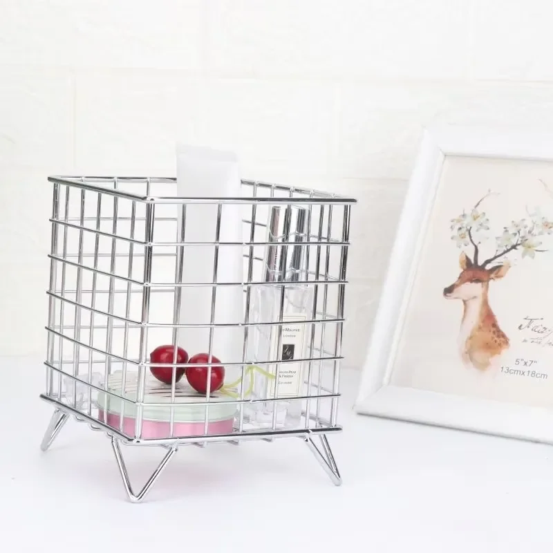 Household Multifunctional Wire Mesh Storage Basket Cosmetic Decorative Organizer Rack for Home Desktop Bathroom Kitchen