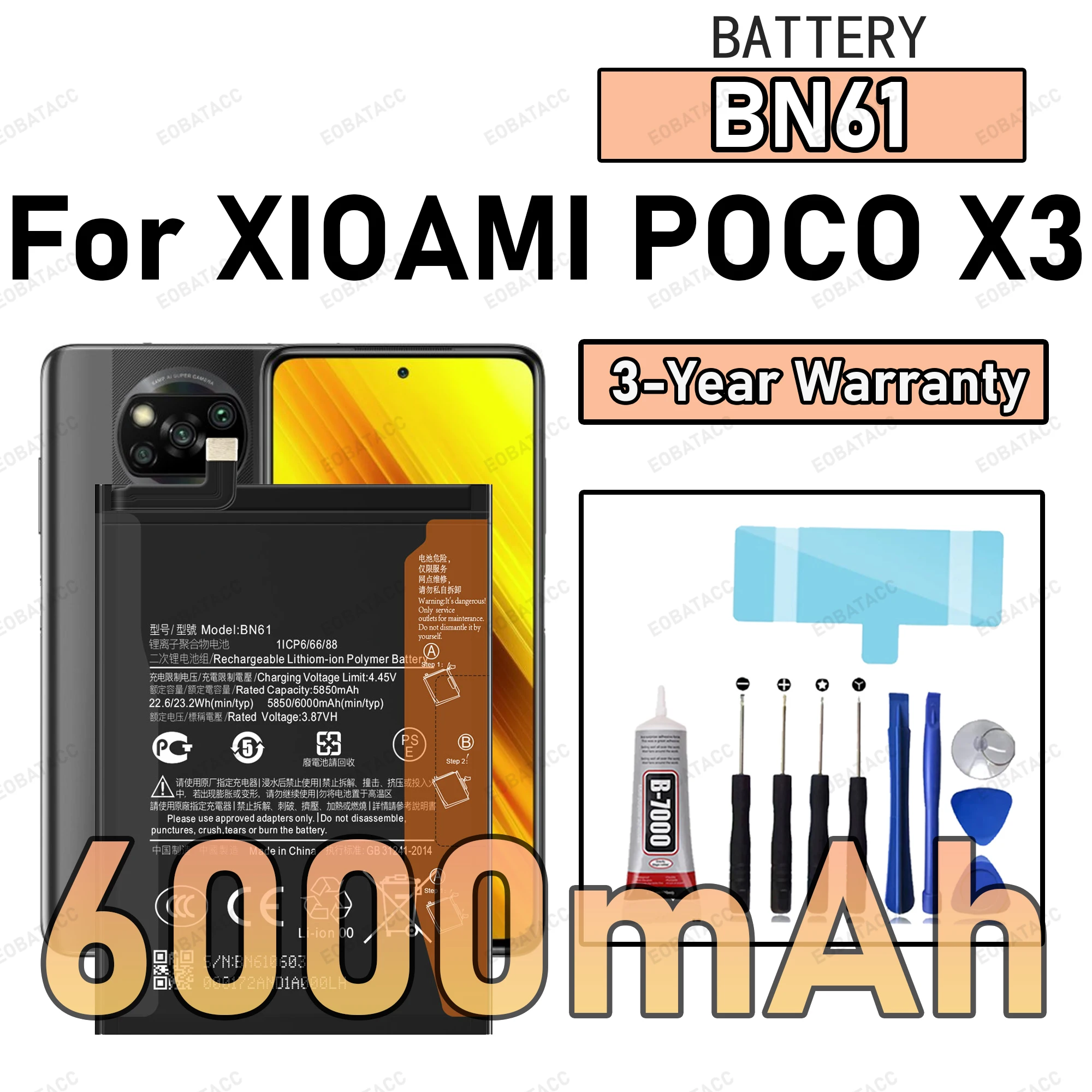

100% New Zero Cycle BN61 Battery For XIAOMI POCO X3 Phone Replacement Bateria +Free Tools