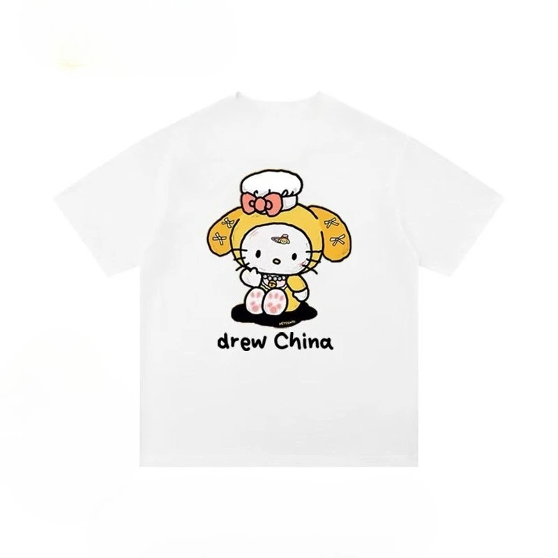 Hello Kitty Cartoon Print Short Sleeve T-Shirt Unisex Couple Half Sleeve Top Kawaii Daily Casual Wear For Fashion Lovers