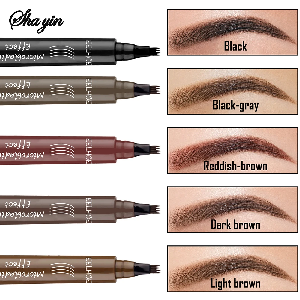 EELHOE Four Forked Wild Water Eyebrow Pen Modified Eyebrow Type Waterproof and Sweatproof Filling Eyebrow Natural Abundant Multi
