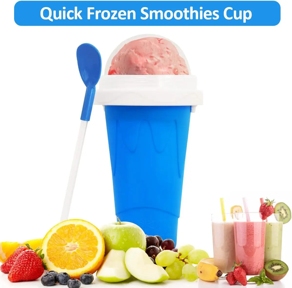 

Slushie Cup Maker, Squeeze DIY Quick Slushy Cup Ice Cream Maker Machine With And Straws Double Layer