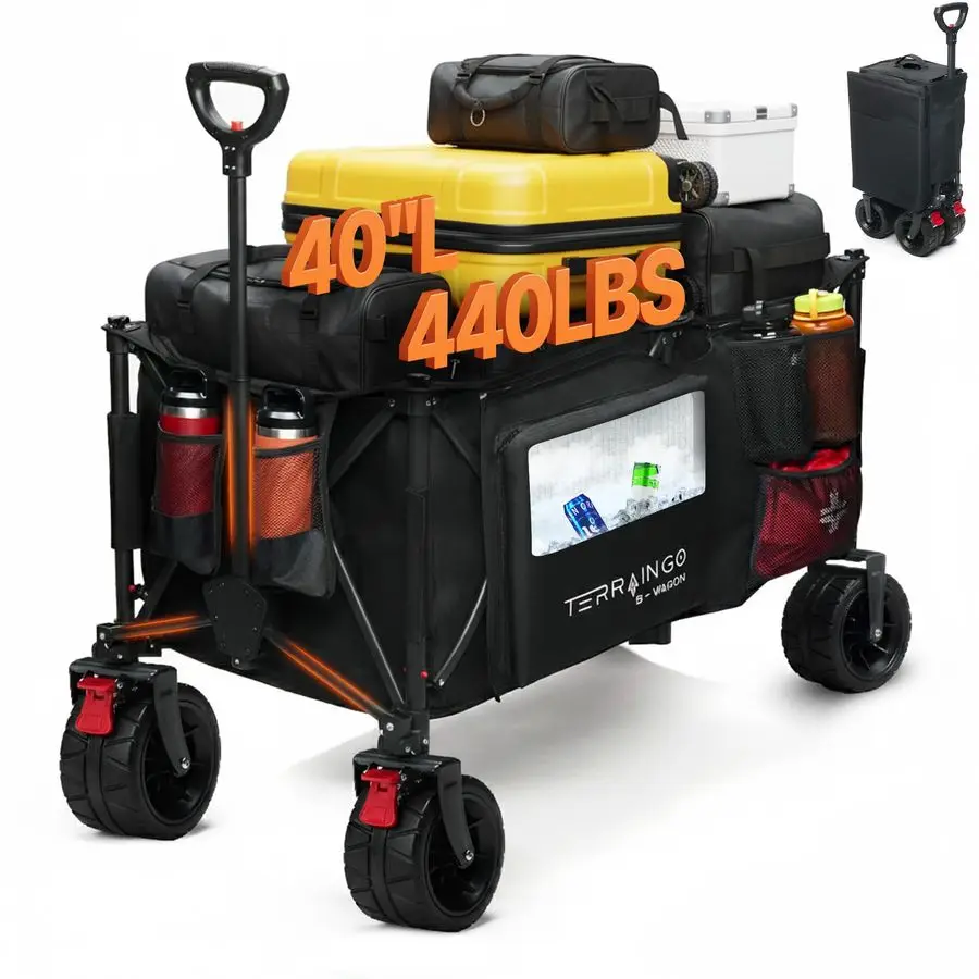 

Beach Wagon Cart Interchangeable All Terrain Wheels 12 Beach Wheels Optional Patent Pending Gardening, Fishing, ShoppingBuiltin