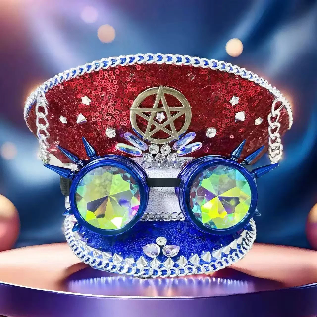 

HongLuan Dicso Steampunk Captain Hat Rhinestone with Goggles for Burning Man Festival Woman, Military Accessories & Cap for Man