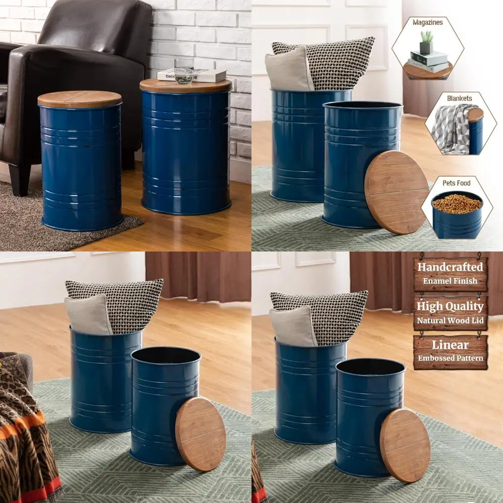 Ensemble de tables gigognes en métal de style ferme – Table basse ronde avec rangement, petites tables d'appoint en 2 pièces pour le salon