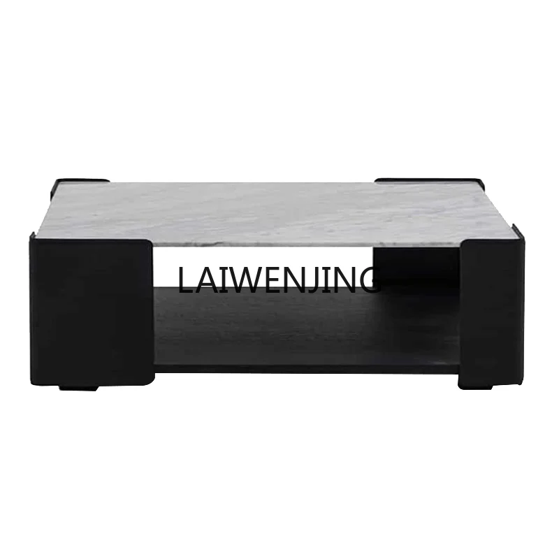 MJY coffee table square natural marble living room rounded edge corner leather solid wood tea table customization