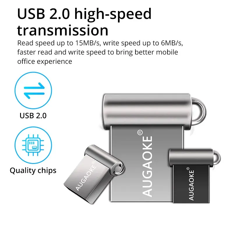 AUGAOKE-محرك قلم معدني ، عصا ذاكرة للكمبيوتر ، هاتف خلوي ، عصا USB ، عصا USB ، USB ، 32 جيجابايت ، 64 جيجابايت