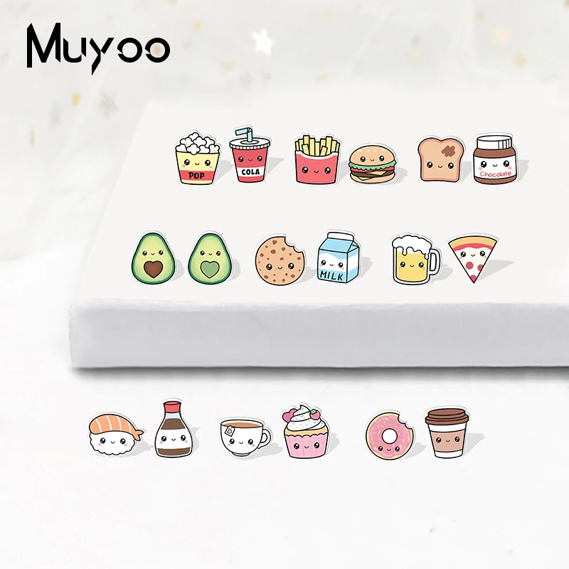 2022 New Fashion Cartoon Cute Food Friends Love Fast Foods Snacks Stainless Steel Stud Earrings Handcraft Epoxy Acrylic Earrings