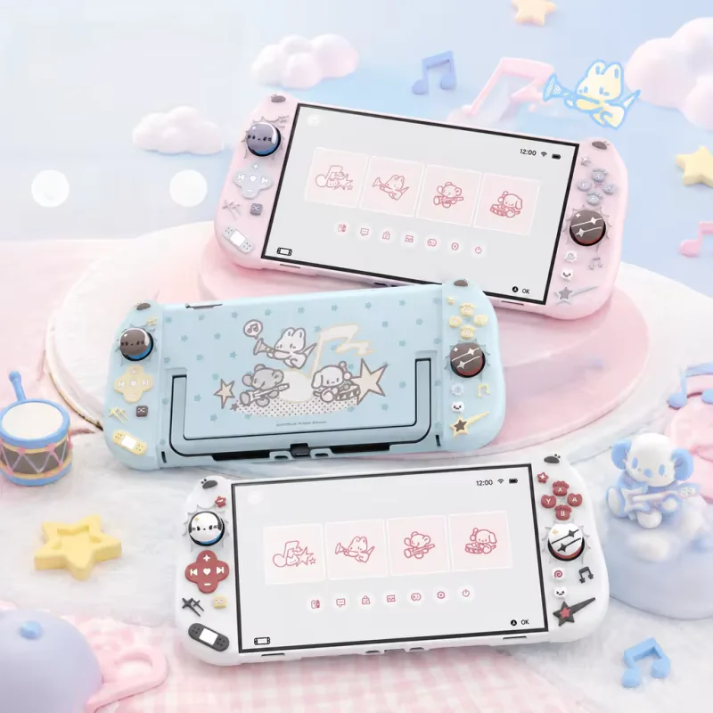 Cute Cartoon Punk Cat Rock Band Theme Split Silicone Joy-Con Protective Case For Switch NS2 With Thumb Grips Game Accessory Gift