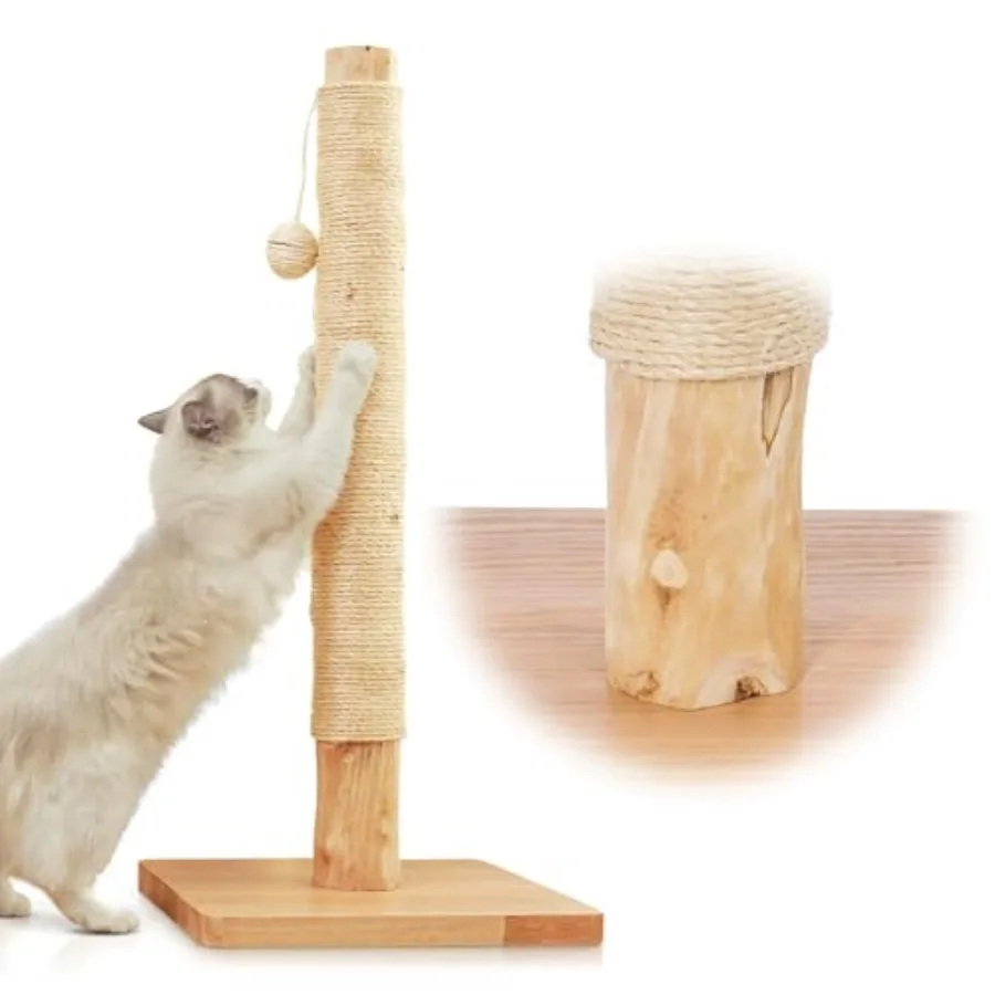 

Premium 35 Cat Scratching Post with Natural Pear Wood Sisal Rope and Rubber Wood Base Featuring Oak Skin Finish Ideal for Large