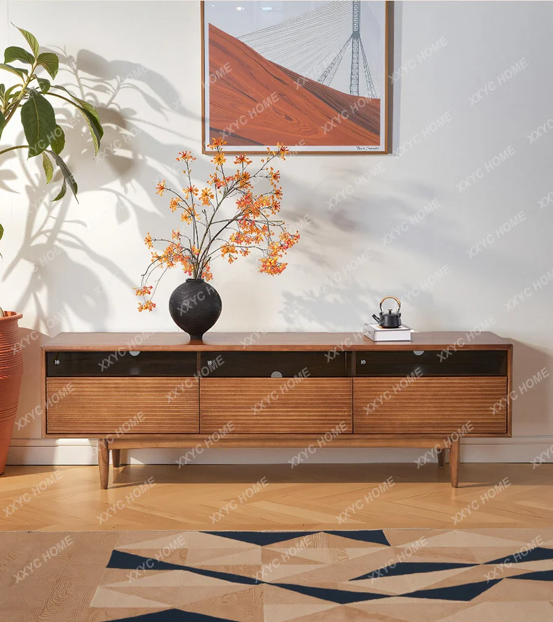 

Medieval style solid wood TV cabinet, wabi sandy style retro TV cabinet