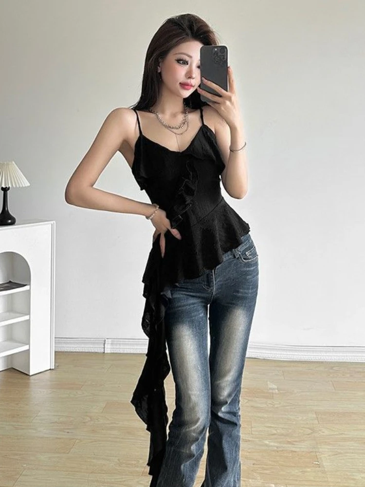Gothic Tank Top Y2k E-Girl Slim Fit Sleeveless Tops Vintage Harajuku Patchwork Mesh T-shirt for Women 2025 New See Through Sexy