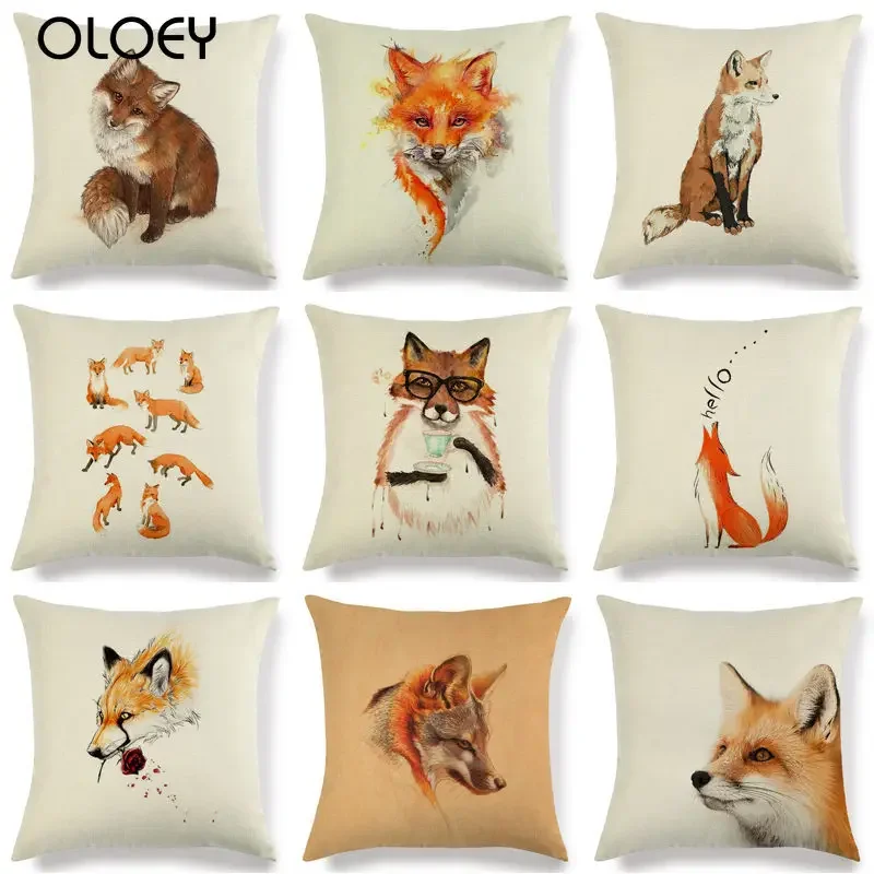 1 Pcs Kawaii Fox Pattern Cotton Linen Throw Pillow Cushion Cover Car Home Sofa Bed Decorative Pillowcase Funda Cojin 40636