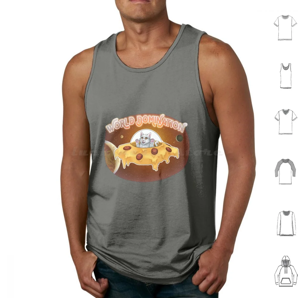 Funny World Domination Cute Cat Pizza Spaceship Tank Tops Print Cotton World Domination Dominant World Cat
