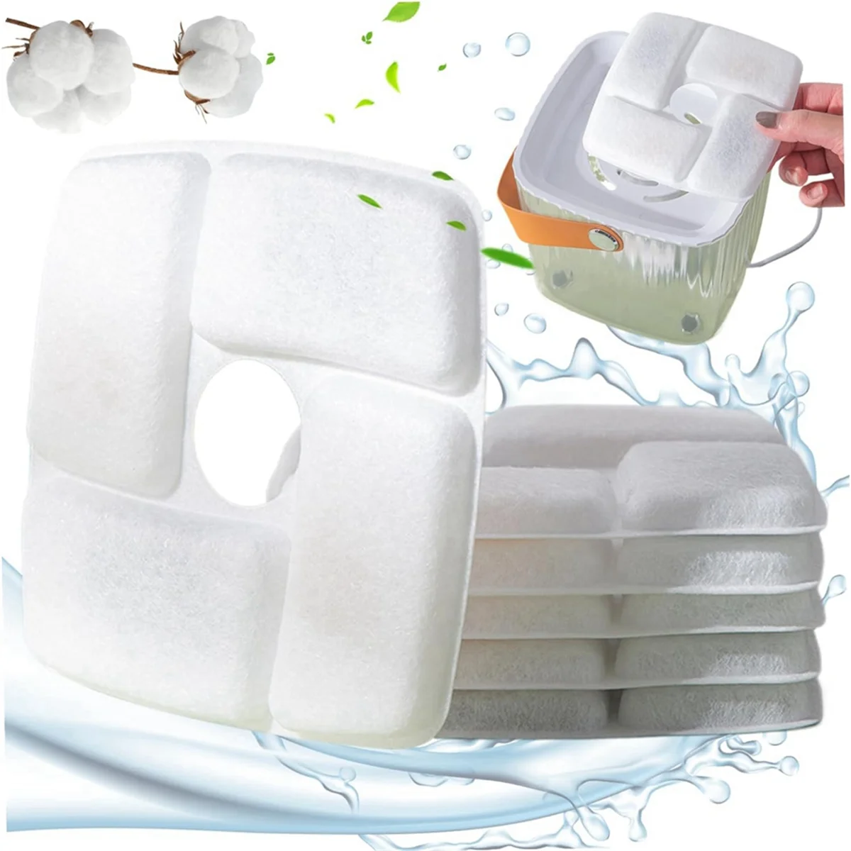 

FZFZ фильтр для фонтана для кошек, 6 шт., фильтр для фонтана с активированным углем, сменный фильтр для фонтана для домашних животных, тройная система фильтрации