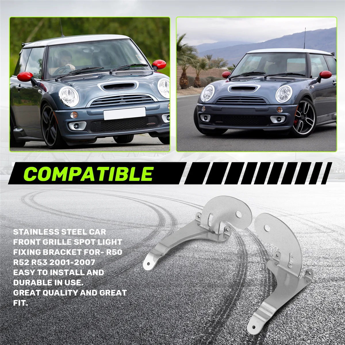 Stainless Steel Car Front Grille Spot Light Fixing Bracket For-BMW Mini R50 R52 R53 2001-2007—L49A