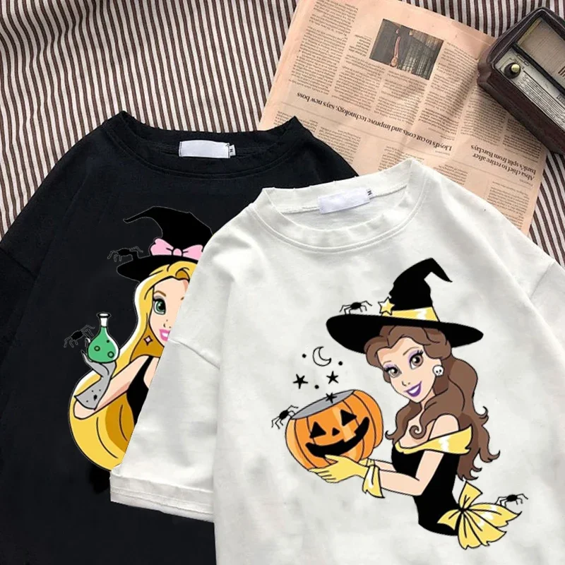 Disney Princess Cartoon Women T-shirt Character In Halloween Cute Graphic T Shirt 90s Fashion Tees Female Gothic Y2k Clothes Top