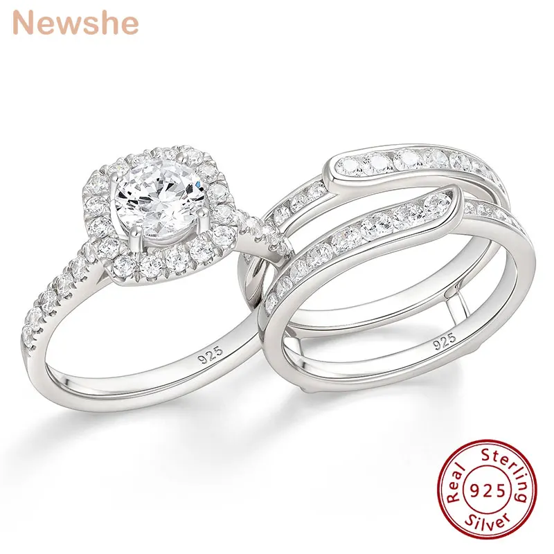 

Newshe Original 925 Sterling Silver Wedding Rings Set for Women Halo 1Ct Cubic Zircon Engagement Ring Enhancer Band Jewelry Gift