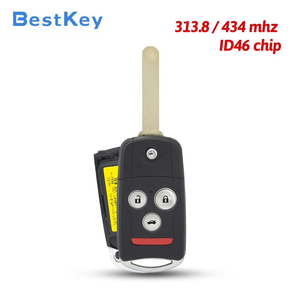 Best Key FCC MLBHLIK-1T 4 Button Trunk Flip Remote Key 313.8MHz/434MHz ID46 Chip for Acura TL TSX ZDX 2010-2013