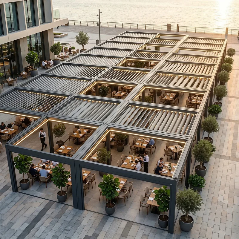 Aluminum Pergola Balcony Commercial Plaza Long Span Combined Shelter Municipal Public Use Outdoor Large Gazebo Heavy-Duty%