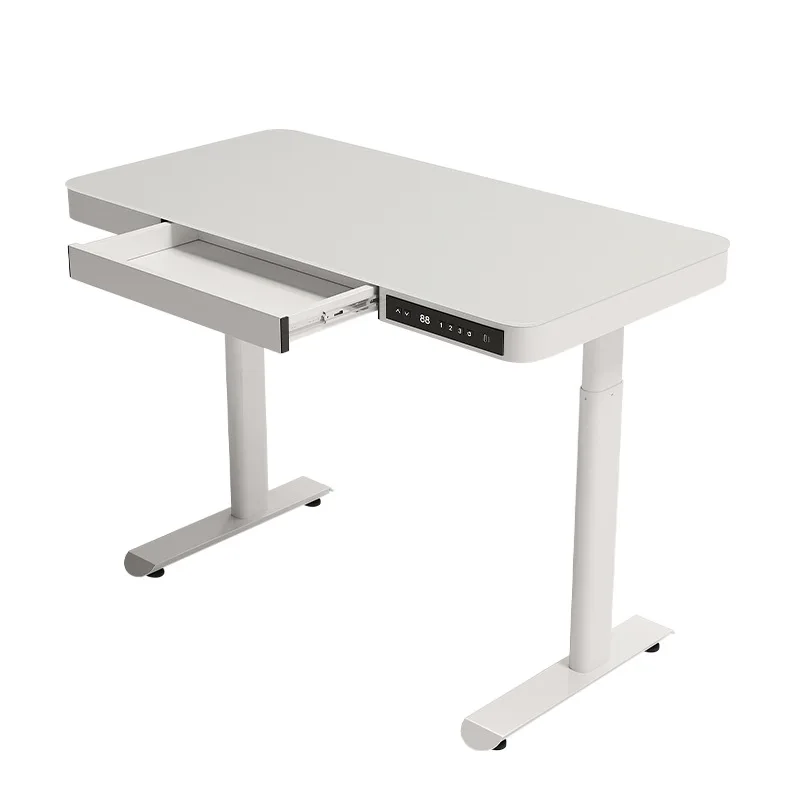 Smart Electric Standing Desk, Tempered Glass Top with Drawer, Easy Assembly Height-Adjustable Home Office Desk