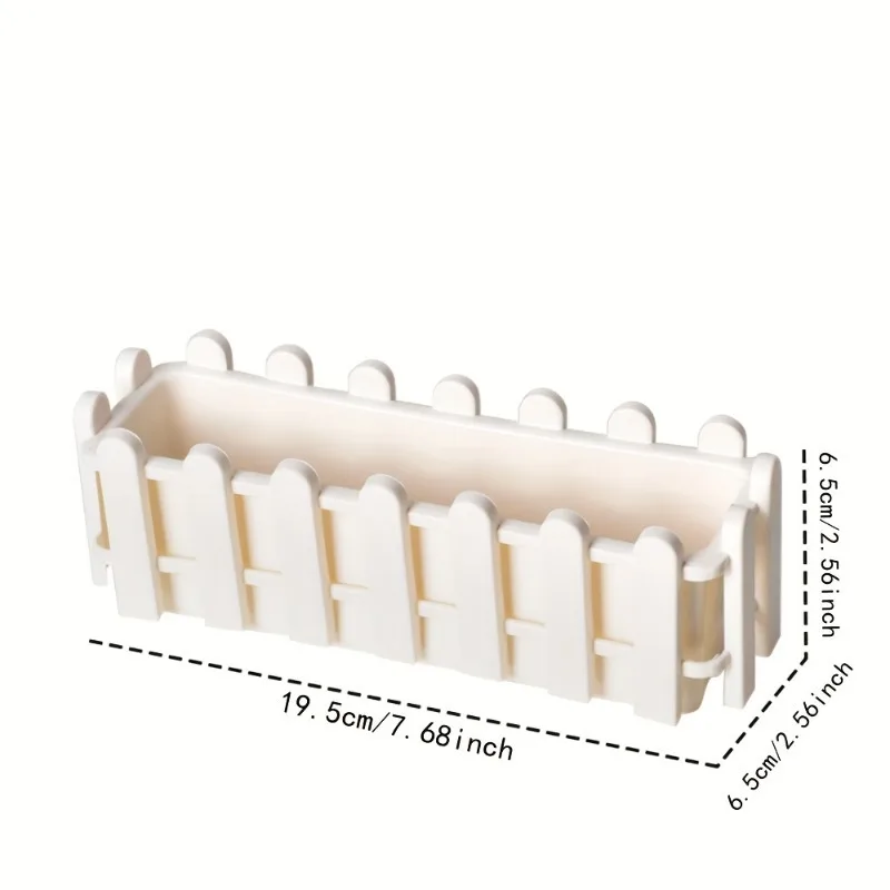 8pcs White Plastic Planter Boxes Charming Picket Fence Design Sturdy Weather-Resistant Material Drainage Hole for Indoor Outdoor