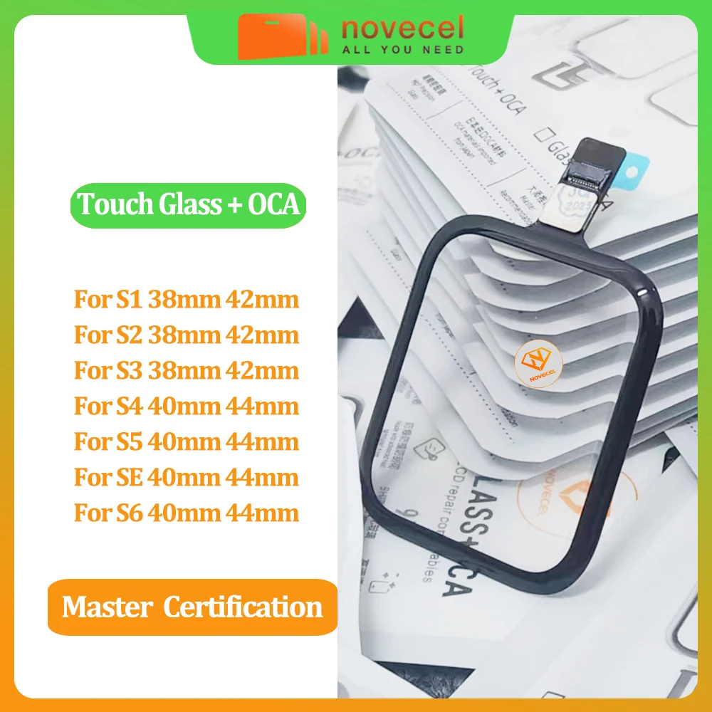 NOVECEL 5pcs Tested Touch Digitizer Glass With OCA For Apple Watch Series 6 5 4 3 2 1 S5 49mm 44mm 42mm LCD Front Sensor Replace