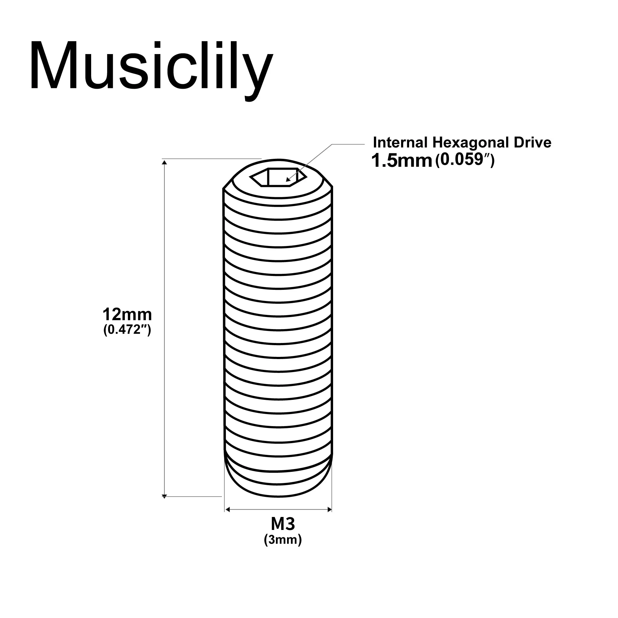 Musiclily Ultra Metric M3x12mm Stainless Steel Saddle Height Adjustment Screws Oval Point for Guitar Bass Bridge (Set of 20)