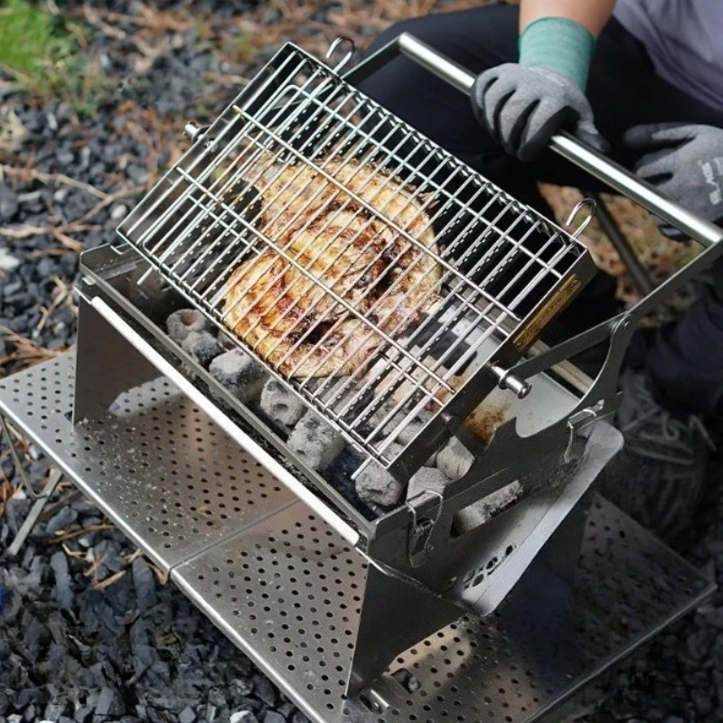 Outdoor Thickened Barbecue Grill Stainless Steel Rotated Stove Temperature Adjustment Portable Stoves Camping Lightweight Stoves