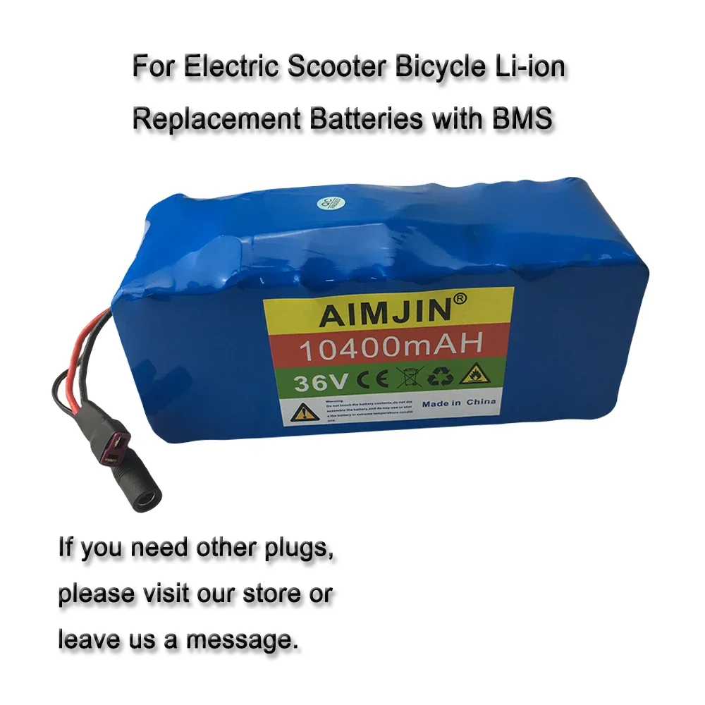 Bateria de lítio recarregável, BMS Vehicle Battery Pack, Adequado para bicicletas elétricas, Scooters, 10S4P, 36V, 10400mAH, 1000W