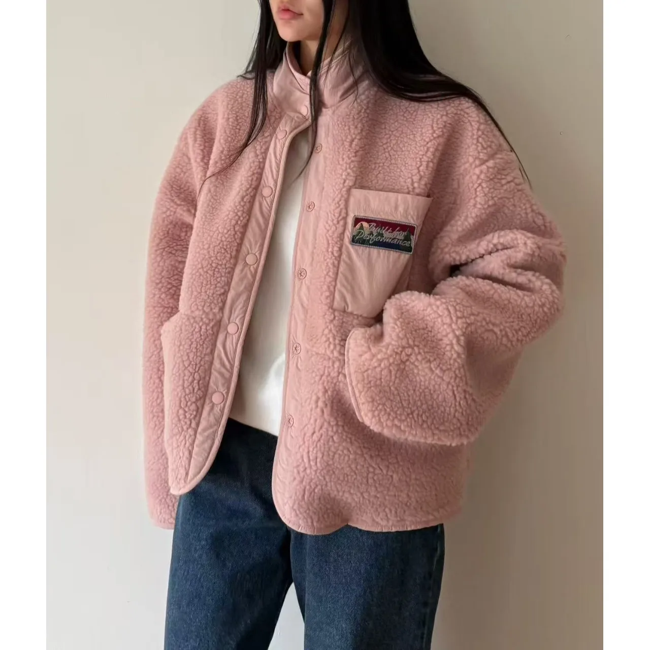 

Женское повседневное двустороннее пальто из ягненка, хлопковое пальто, шикарное осенне-зимнее модное универсальное теплое пальто с нашивками с этикетками