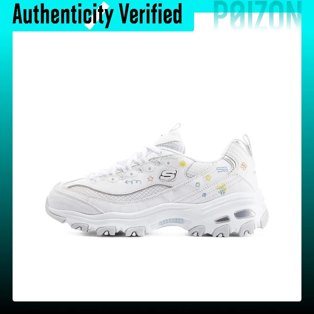 Skechers D'Lites 1.0 Heartthrob Bear Textile, Leather Single Layer Cushioning Abrasion Resistant Height Increasing 896155-WHT