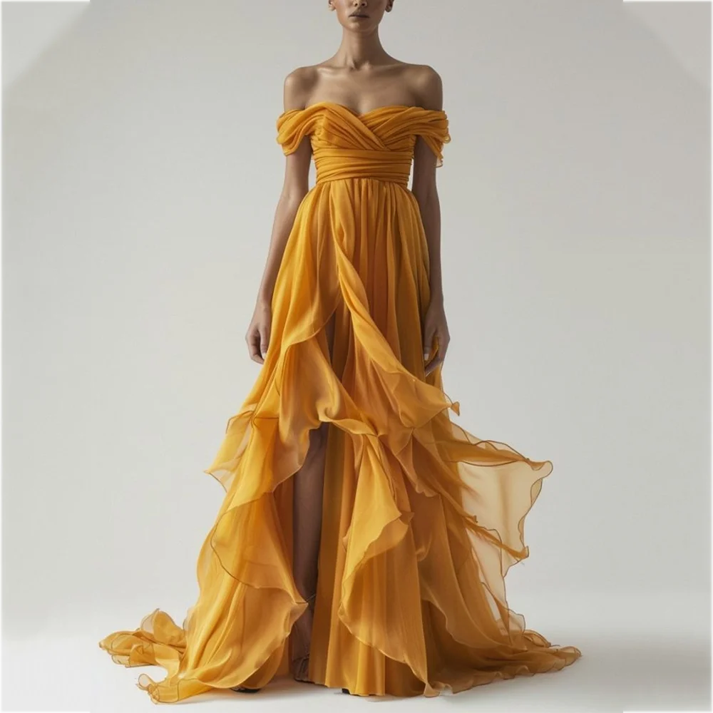 

Элегантное платье для выпускного вечера с открытыми плечами для женщин, плиссированное простое стильное платье трапециевидной формы, милое вечернее платье без рукавов длиной до пола