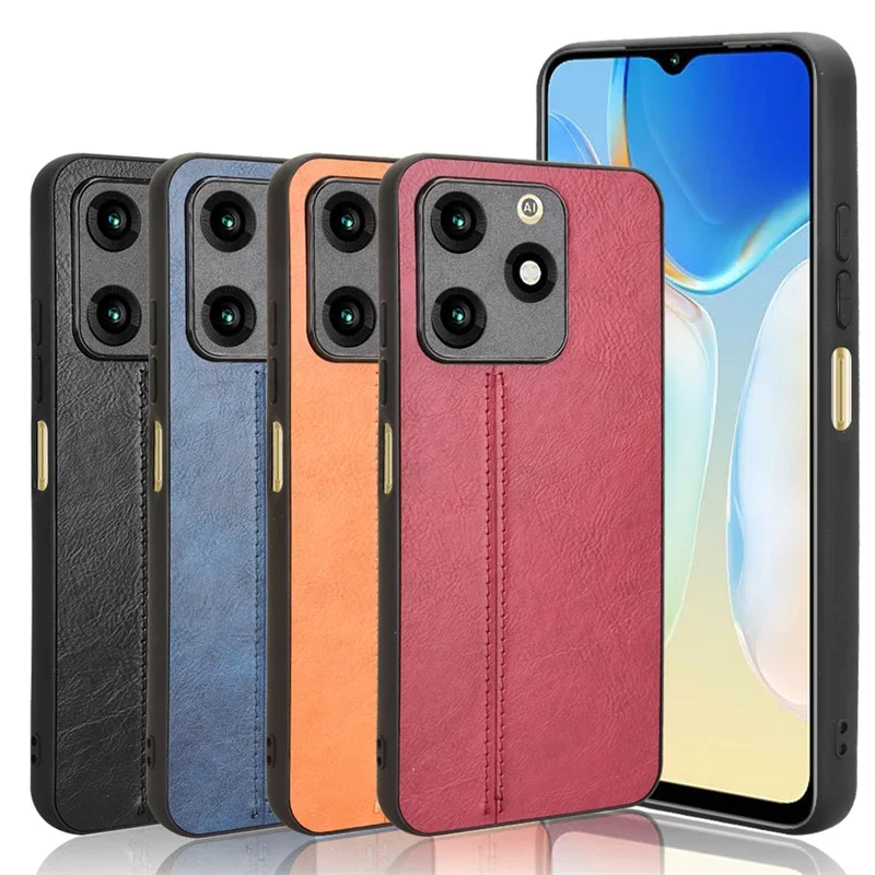 For Itel A70 Luxury Calfskin PU Leather lines Back Cover Case For Itel A70 ItelA70 A 70 Full Phone Case 6.6