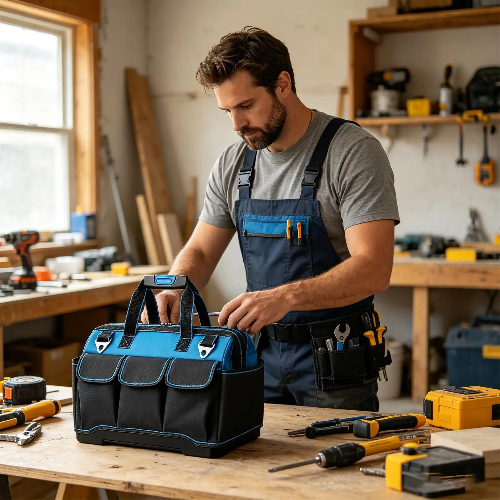 Heavy Duty Tool Bag Oxford Heavy Duty Waterproof Multi-Pocket Portable Mechanic Tool Bag For Construction Work Home Garage