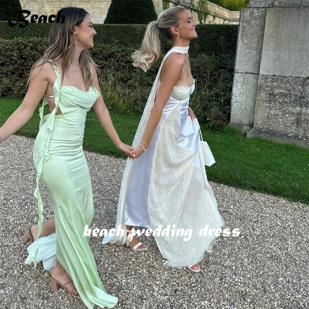 Strand einfache Schatz Satin Hochzeit Brautkleider sexy ärmellose rücken freie boden lange A-Linie Brautkleid Vestidos Largos