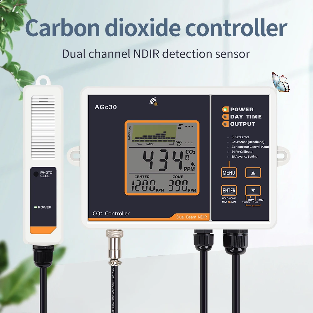 Controller Monitor CO2 a doppio raggio sensore CO2 NDIR rilevatore di anidride carbonica giorno e notte 0-5000PPM per serra idroponica